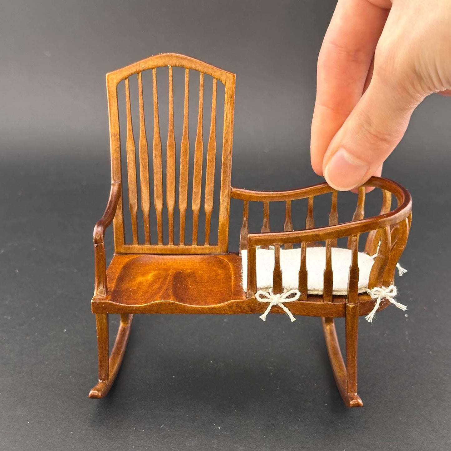 Miniature baby crib chair bench Spindle Windsor Style for 1:12 scale dollhouse top quality handmade of wood nursery room -  nanny rocker