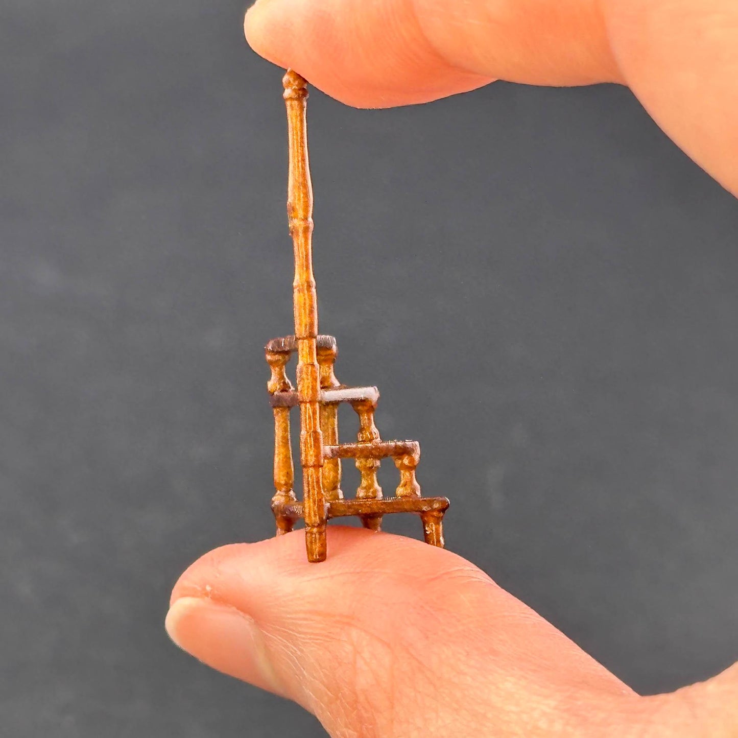 1:48 scale Library office step ladder handcrafted wood  quarter scale  WALNUT 1/48 Top Quality dollhouse miniature