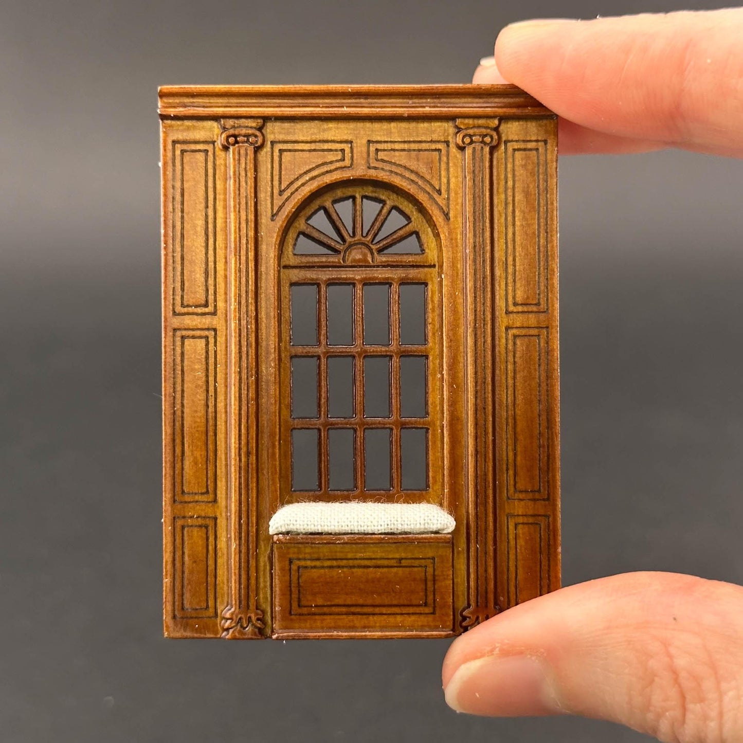 1:48 scale wall panels handcrafted wood  quarter scale  WALNUT 1/48 Top Quality dollhouse miniature shelves fireplace door window