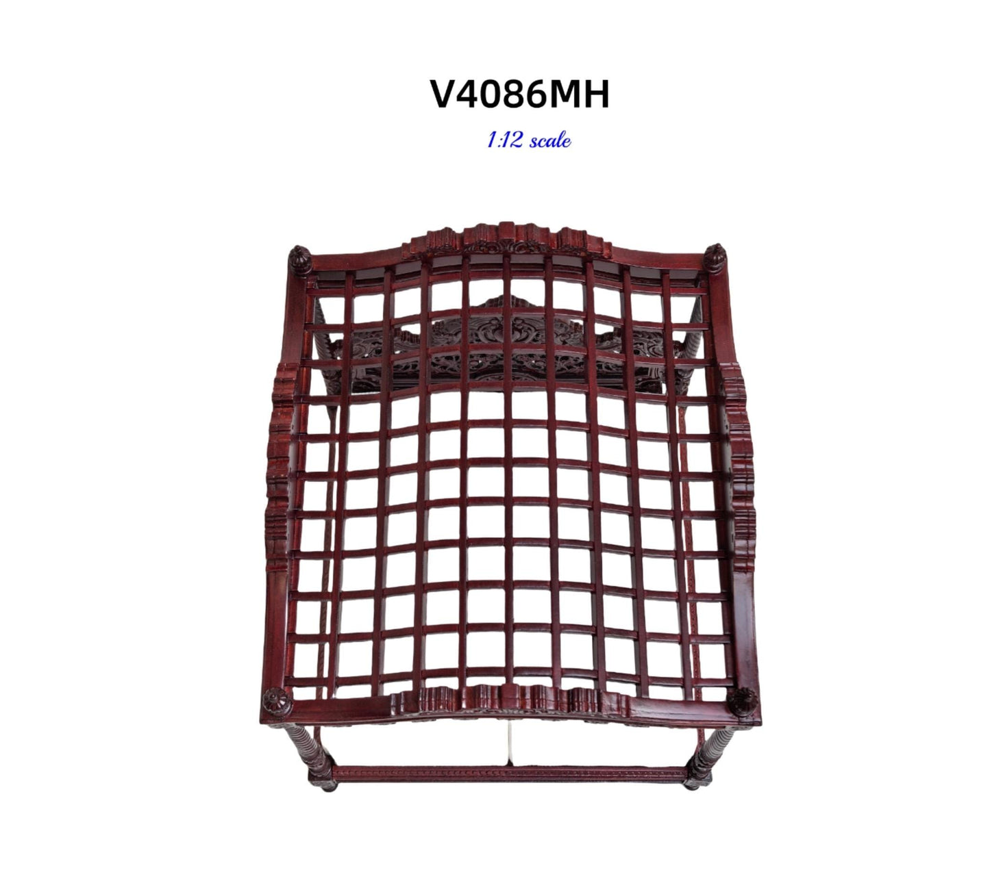 A Miniature Masterpiece king-size wooden Baroque Carved Mahogany Victorian Rococo Revival Canopy Bed Replica in  1:12 scale dollhouse