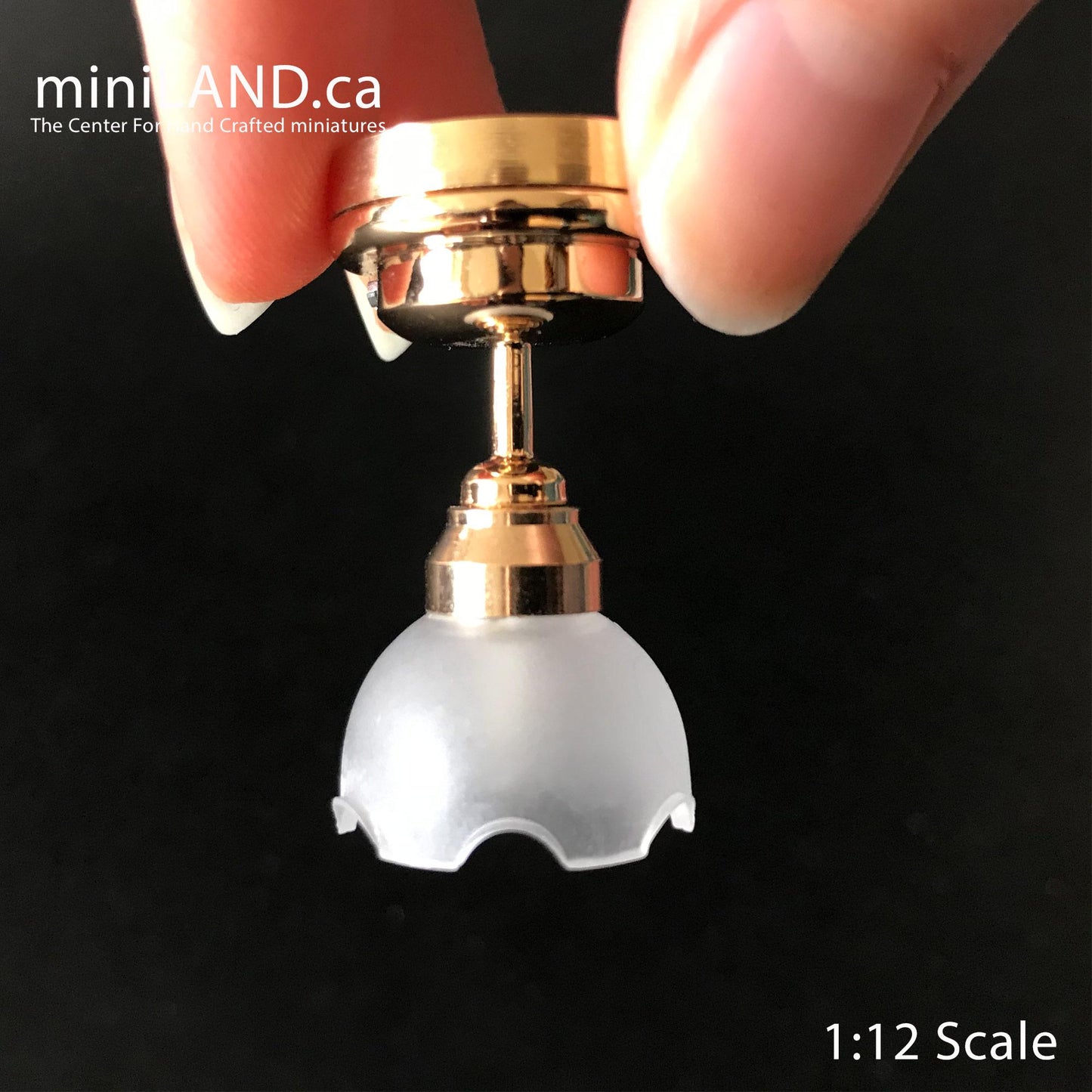 Brass wide Frost Tulip Ceiling Lamp LED Super bright with On/off switch for dollhouse miniature 1:12 scale