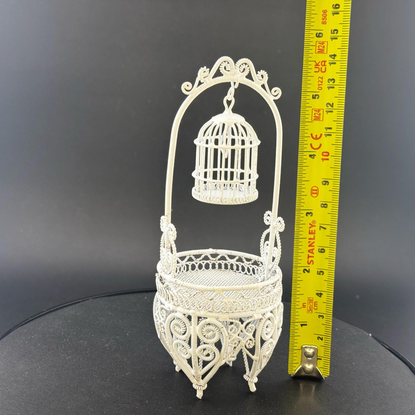 White Metal wire Garden Birdcage – 1:12 Scale, dollhouse miniature