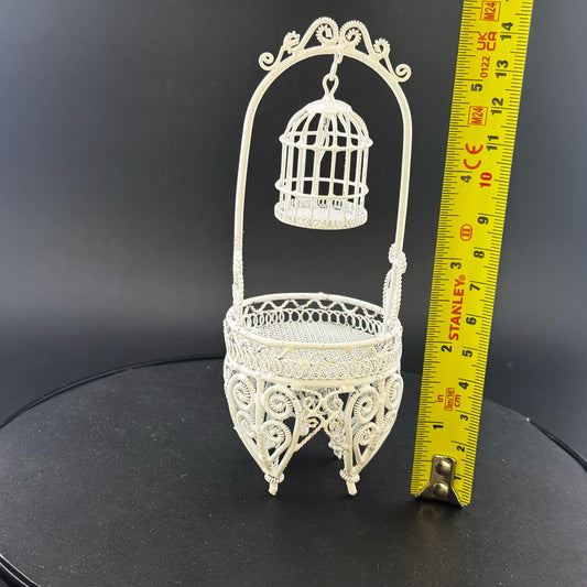 White Metal wire Garden Birdcage – 1:12 Scale, dollhouse miniature