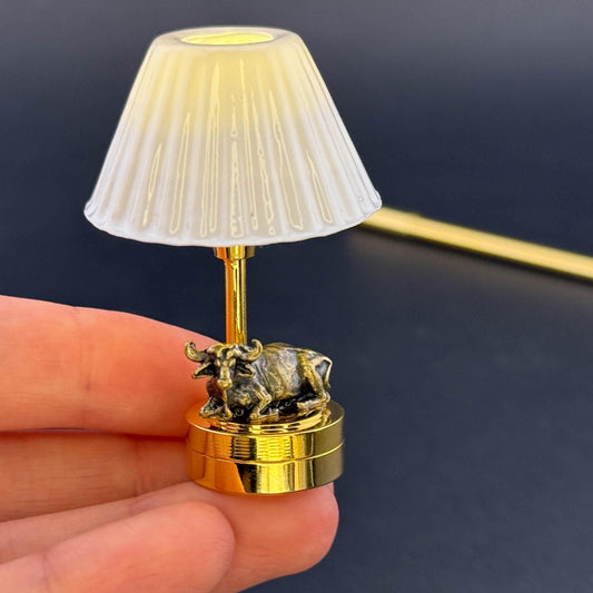Miniature Touchless operation Wand  1:12 table lamp LED for Dollhouse No-touch No-Switch Stick Sitting Resting Crouching Ox Bull Table Lamp