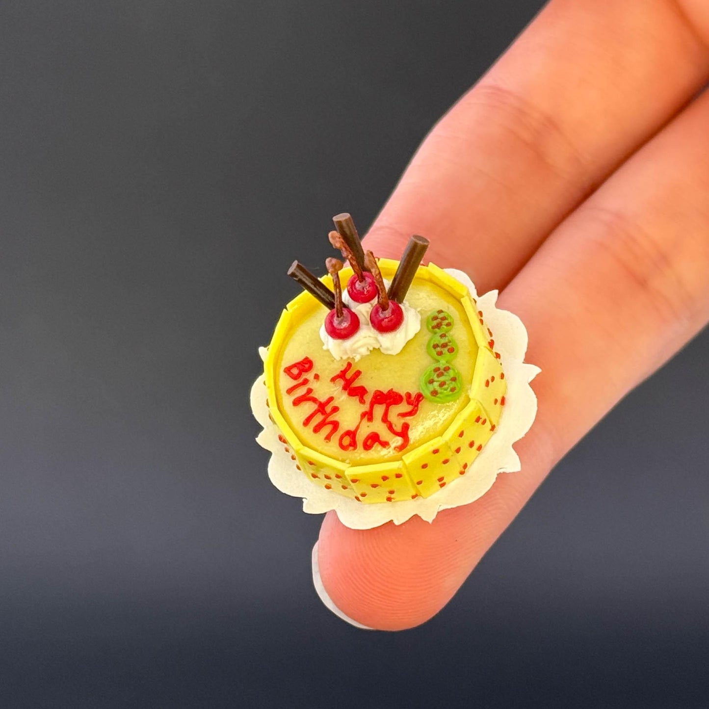 Handmade Happy Birthday Yellow cake in  1:12 scale for dollhouse miniature polymer clay