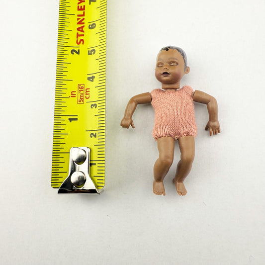 Rare 1:12 Scale Sleeping  Baby Doll – Dark Skin – Artisan Made by Heidi Ott, Switzerland new