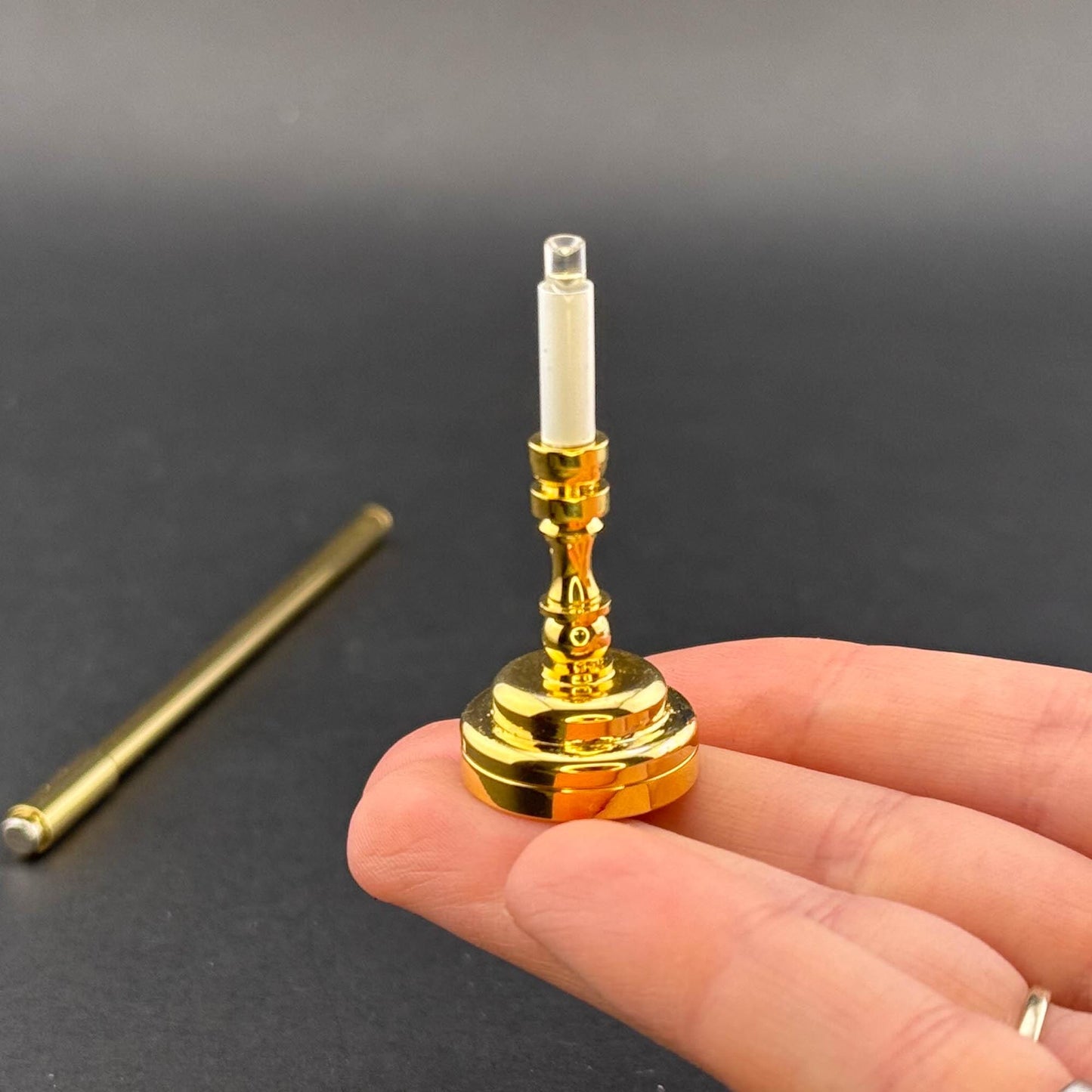 Miniature Touchless operation with Wand  1:12 table lamp LED for Dollhouse No-touch No-Switch Brass candlestick