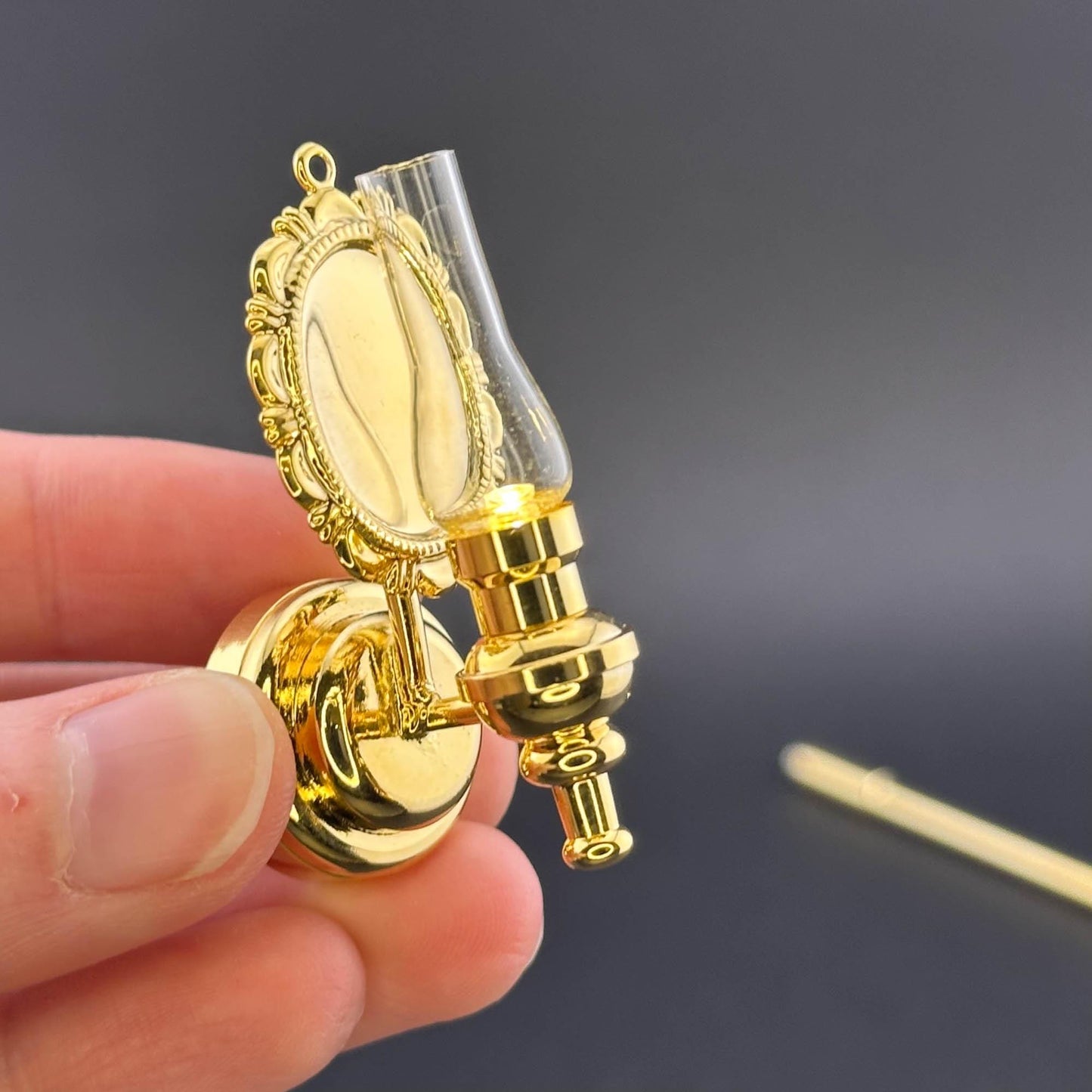 Miniature Touchless operation with Wand 1:12 Fancy Victorian wall sconce oil lamp LED light Dollhouse No-touch No-Switch Brass