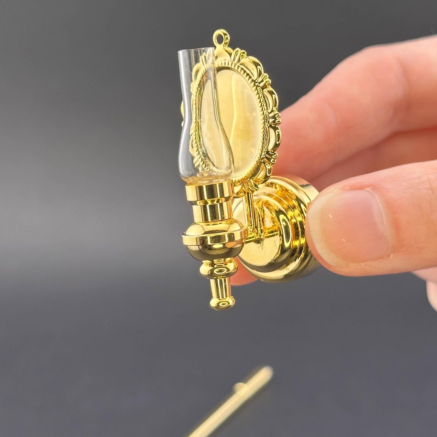Miniature Touchless operation with Wand 1:12 Fancy Victorian wall sconce oil lamp LED light Dollhouse No-touch No-Switch Brass