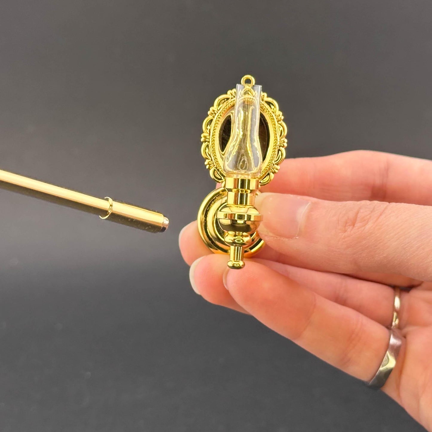 Miniature Touchless operation with Wand 1:12 Fancy Victorian wall sconce oil lamp LED light Dollhouse No-touch No-Switch Brass
