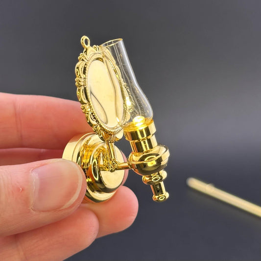 Miniature Touchless operation with Wand 1:12 Fancy Victorian wall sconce oil lamp LED light Dollhouse No-touch No-Switch Brass