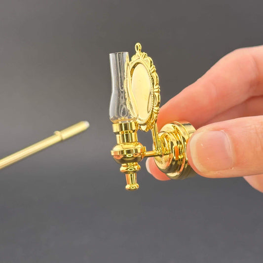 Miniature Touchless operation with Wand 1:12 Fancy Victorian wall sconce oil lamp LED light Dollhouse No-touch No-Switch Brass