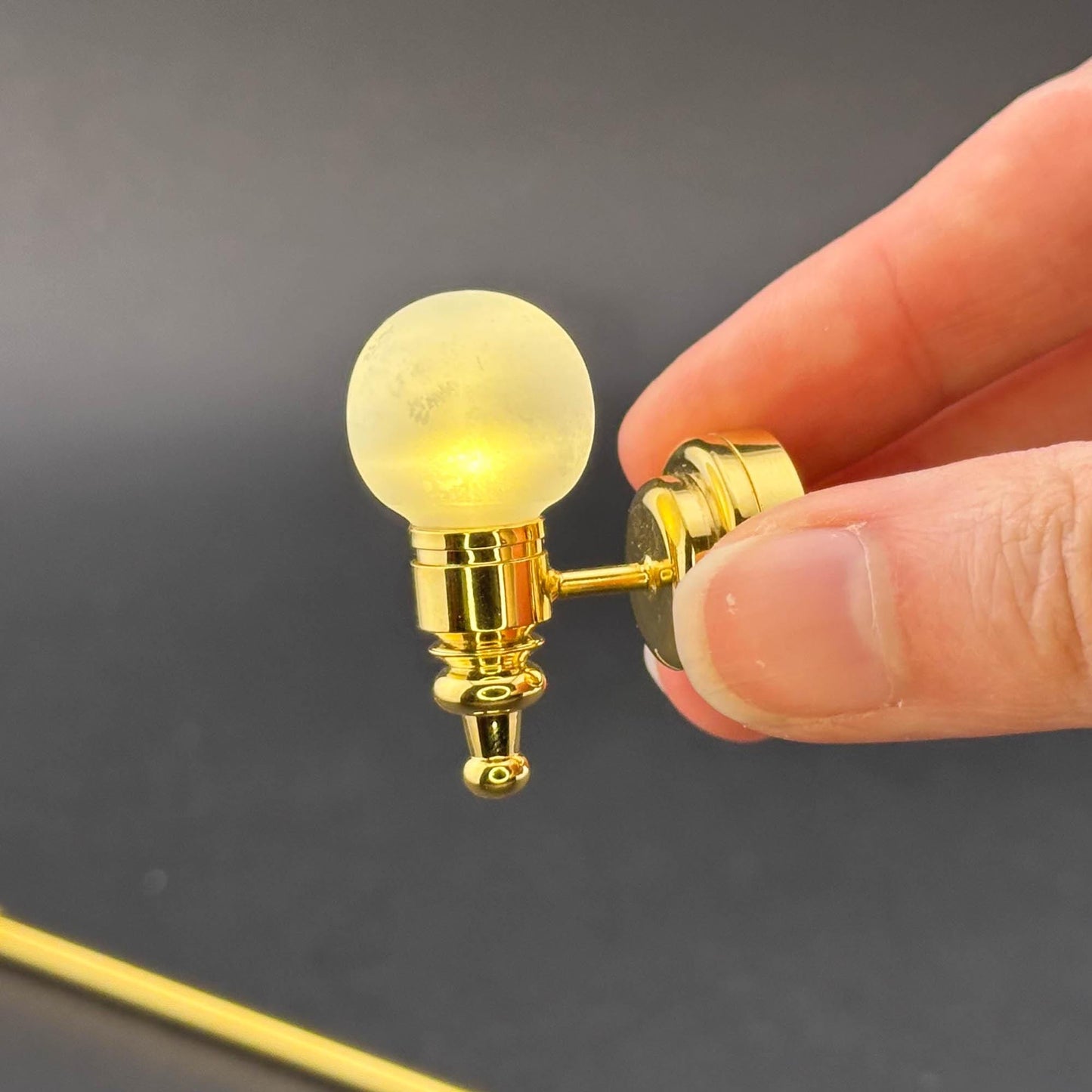Miniature Touchless operation with Wand 1:12  frosted Globe Wall Sconce Brass LED Dollhouse No-touch No-Switch