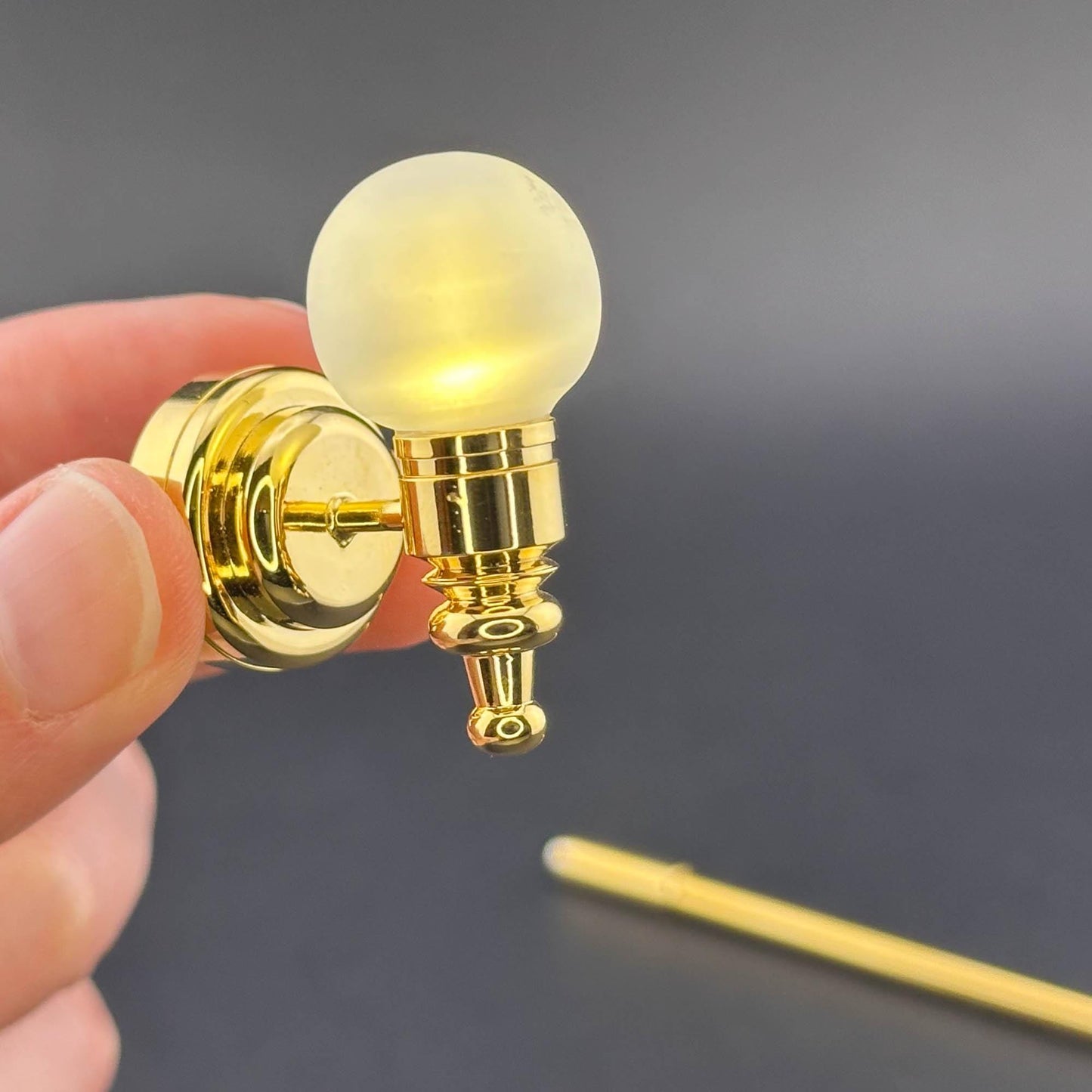 Miniature Touchless operation with Wand 1:12  frosted Globe Wall Sconce Brass LED Dollhouse No-touch No-Switch