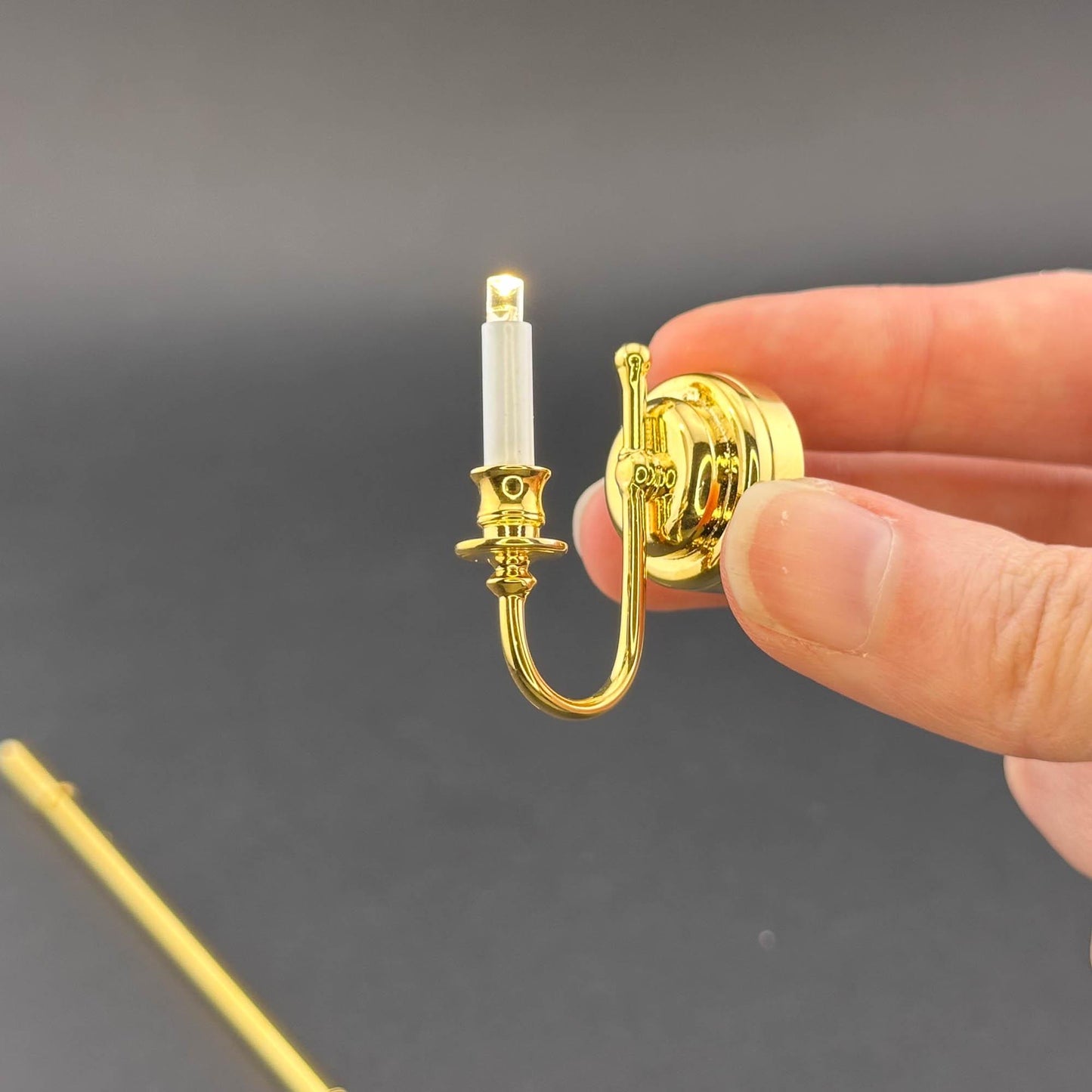 Miniature Touchless operation with Wand 1:12 brass Wall sconce candle lamp LED light Dollhouse No-touch No-Switch Stick Fairy Magic