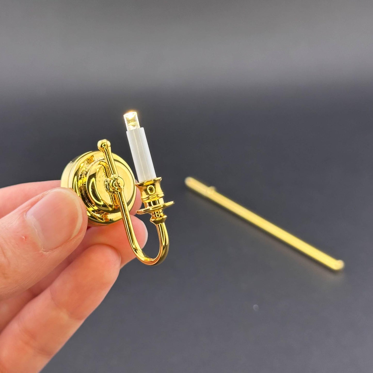 Miniature Touchless operation with Wand 1:12 brass Wall sconce candle lamp LED light Dollhouse No-touch No-Switch Stick Fairy Magic