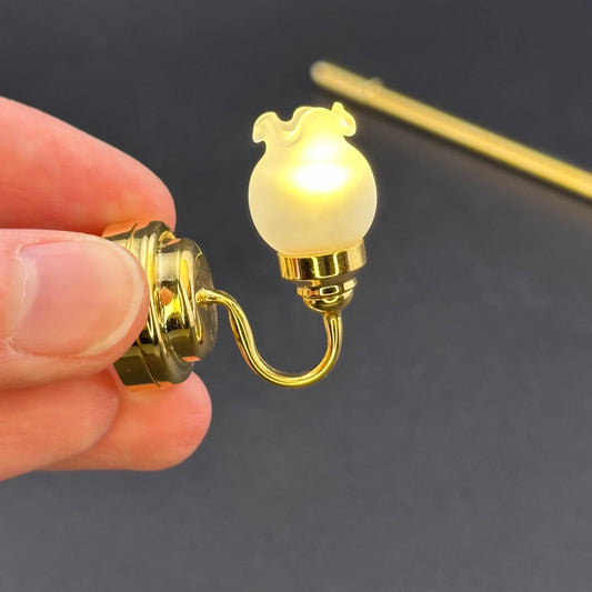 Miniature Touchless operation with Wand 1:12 brass Wall sconce tulip lamp LED light Dollhouse No-touch No-Switch Stick Fairy Magic