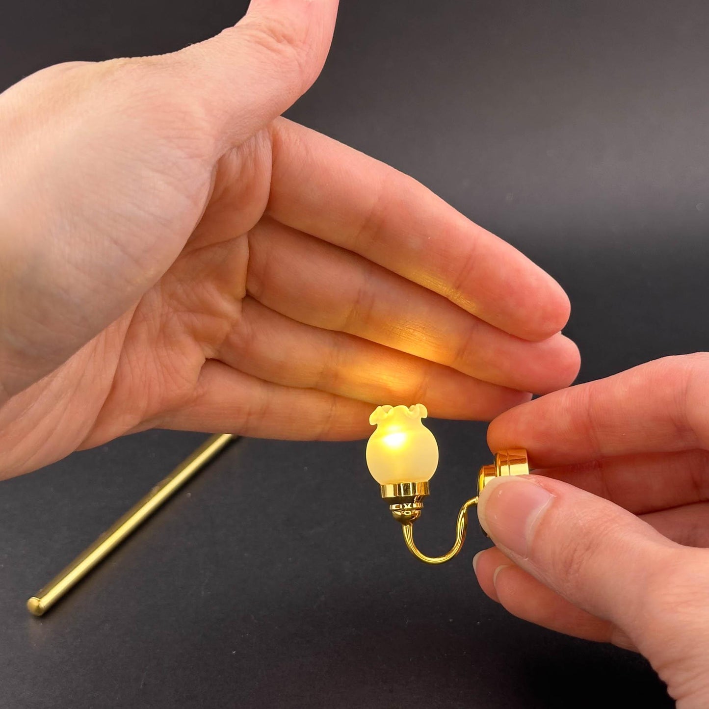 Miniature Touchless operation with Wand 1:12 brass Wall sconce tulip lamp LED light Dollhouse No-touch No-Switch Stick Fairy Magic