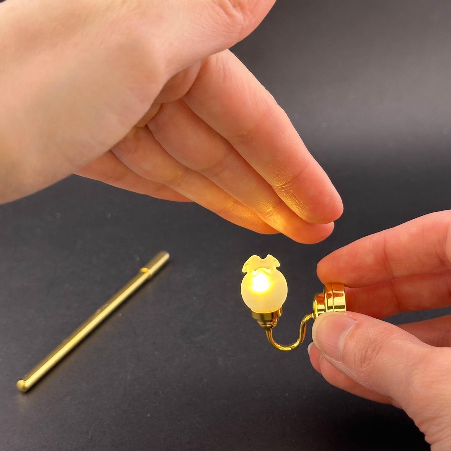Miniature Touchless operation with Wand 1:12 brass Wall sconce tulip lamp LED light Dollhouse No-touch No-Switch Stick Fairy Magic