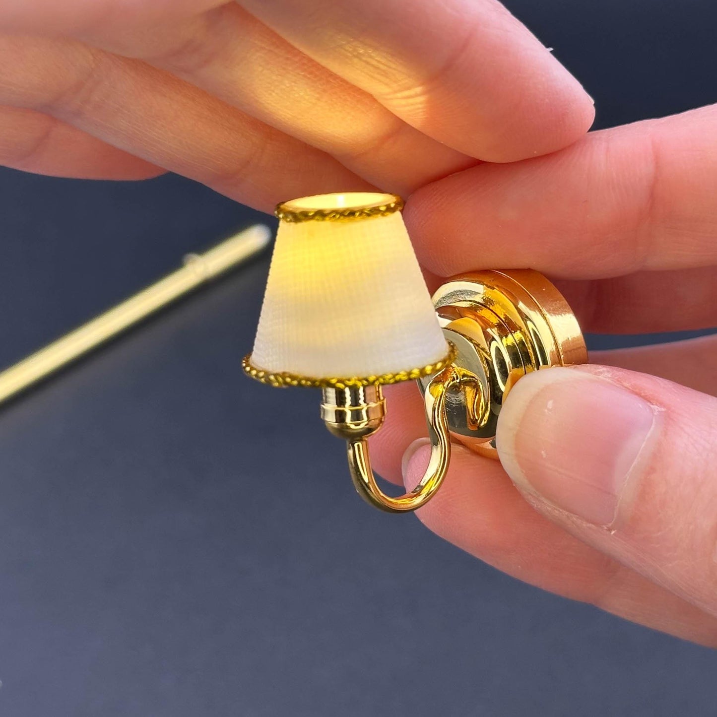 Miniature Touchless operation with Wand 1:12 brass Wall sconce classic gold lamp LED light Dollhouse No-touch No-Switch Stick Fairy Magic