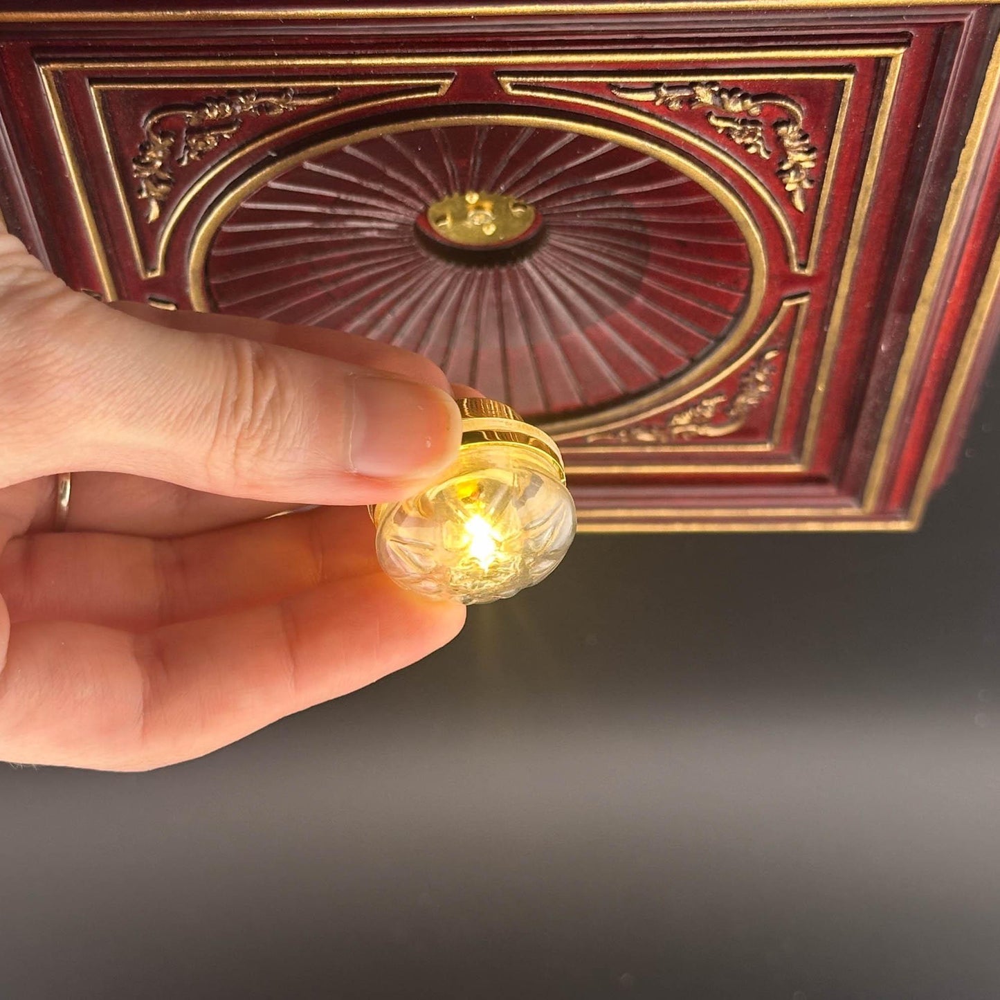 Miniature brass ceiling lamp Touchless operation with Wand clear shade LED  1:12 scale for dollhouse No-touch No-Switch