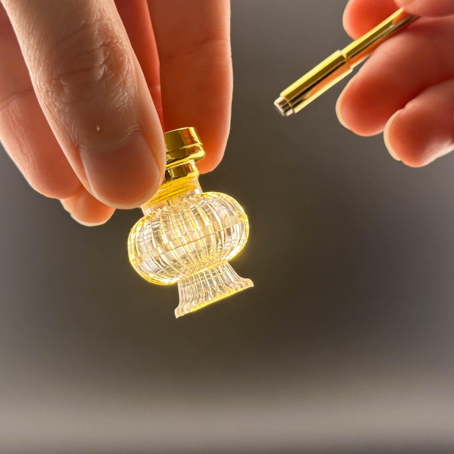 Miniature brass ceiling lamp Touchless operation with Wand fancy clear shade LED  light 1:12 scale for dollhouse No-touch No-Switch