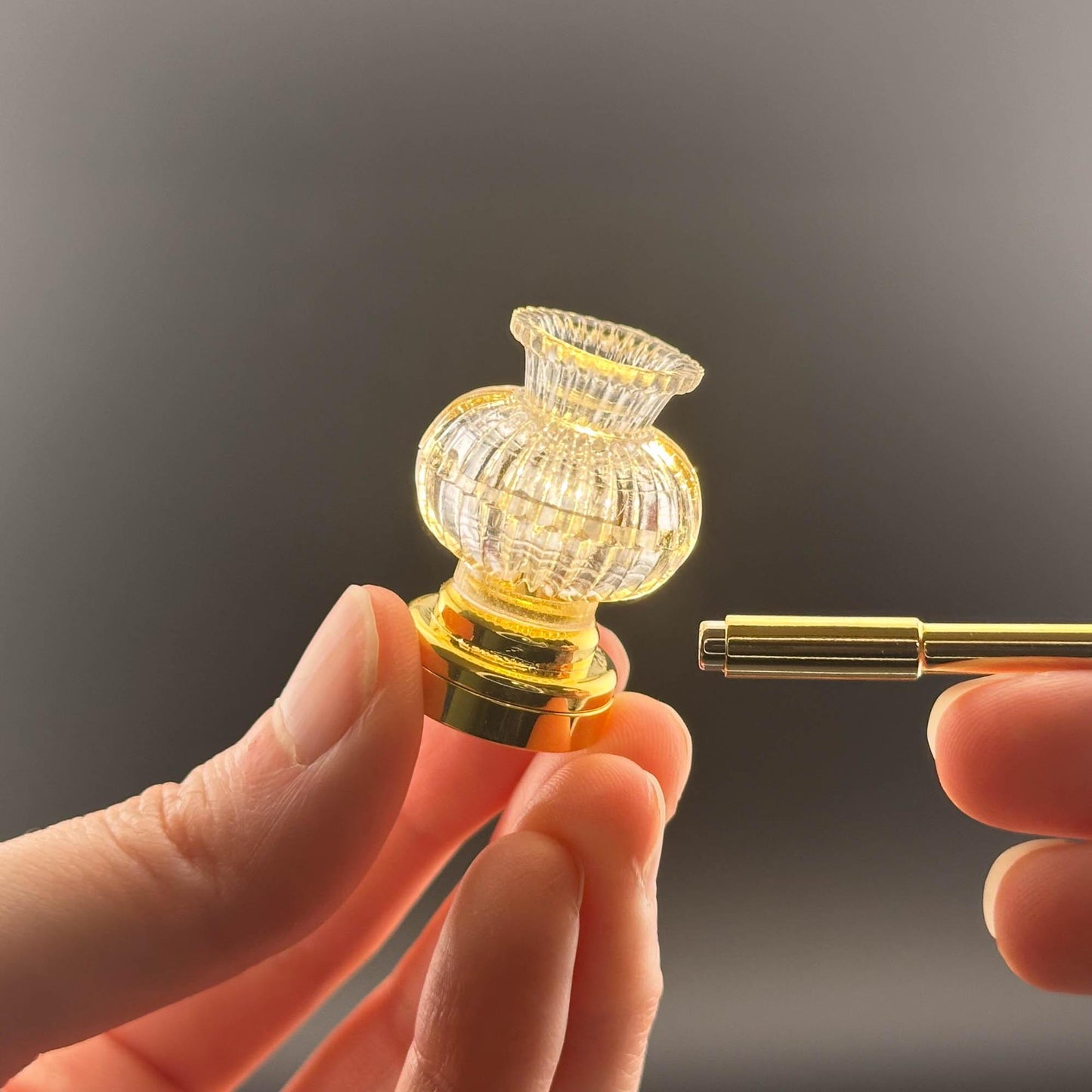 Miniature brass ceiling lamp Touchless operation with Wand fancy clear shade LED  light 1:12 scale for dollhouse No-touch No-Switch