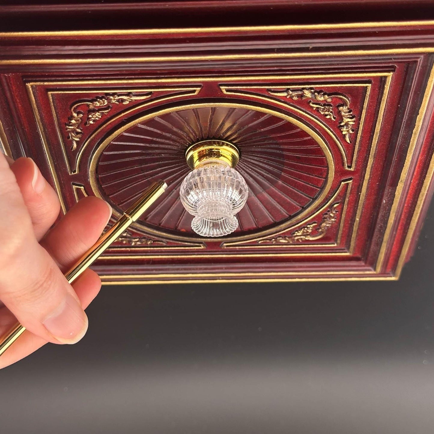Miniature brass ceiling lamp Touchless operation with Wand fancy clear shade LED  light 1:12 scale for dollhouse No-touch No-Switch