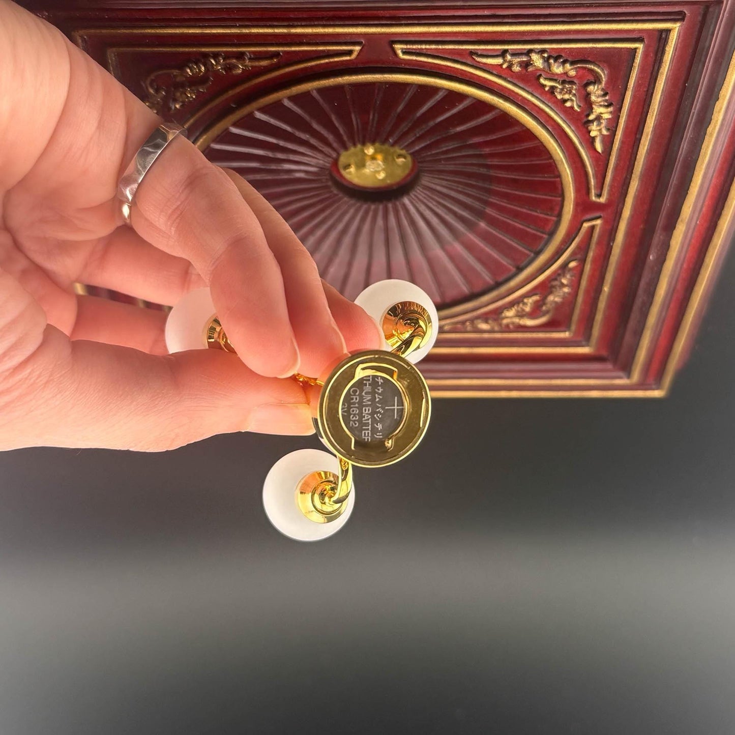 Miniature brass lamp Touchless operation with wand Frosted globe 3-arms chandelier LED  light 1:12 scale for dollhouse No-touch No-Switch