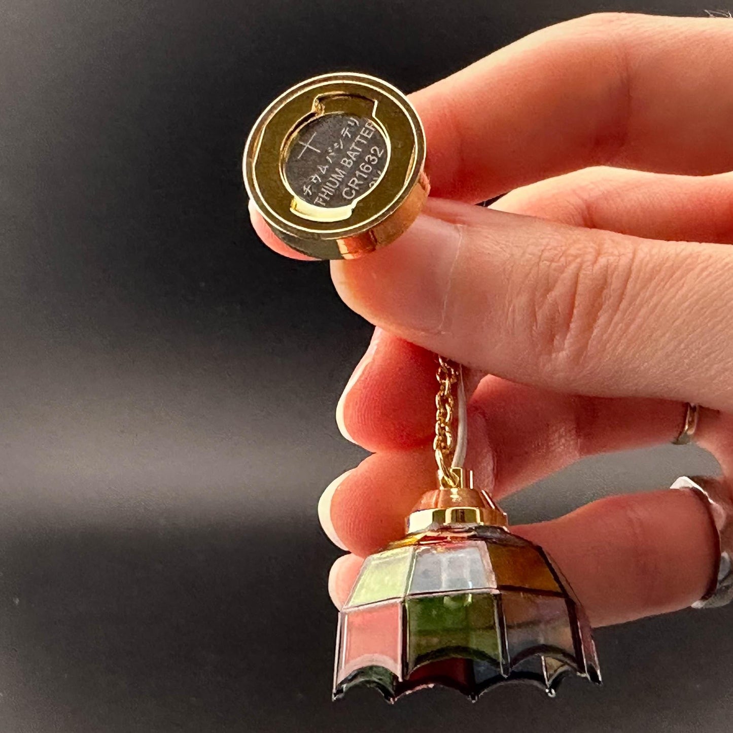 Miniature brass ceiling lamp Touchless operation with wand Tiffany colored shade LED  light 1:12 scale for dollhouse No-touch No-Switch