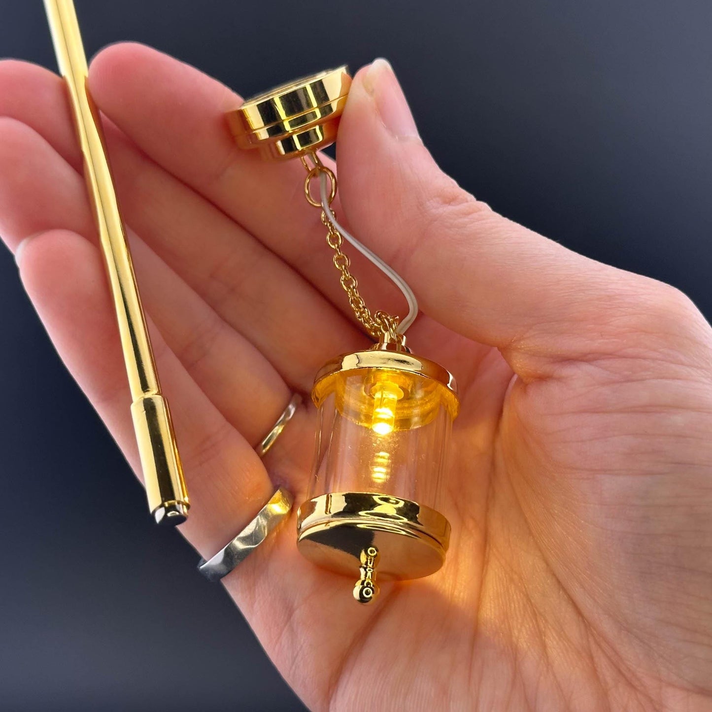 Miniature brass ceiling lamp Touchless operation with wand birdcage LED  light 1:12 scale for dollhouse No-touch No-Switch
