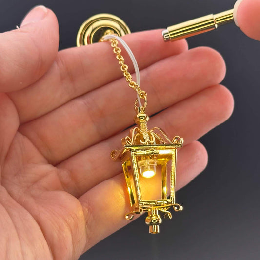 Miniature brass ceiling carriage lamp Touchless operation with wand  metal LED  light 1:12 scale for dollhouse No-touch No-Switch