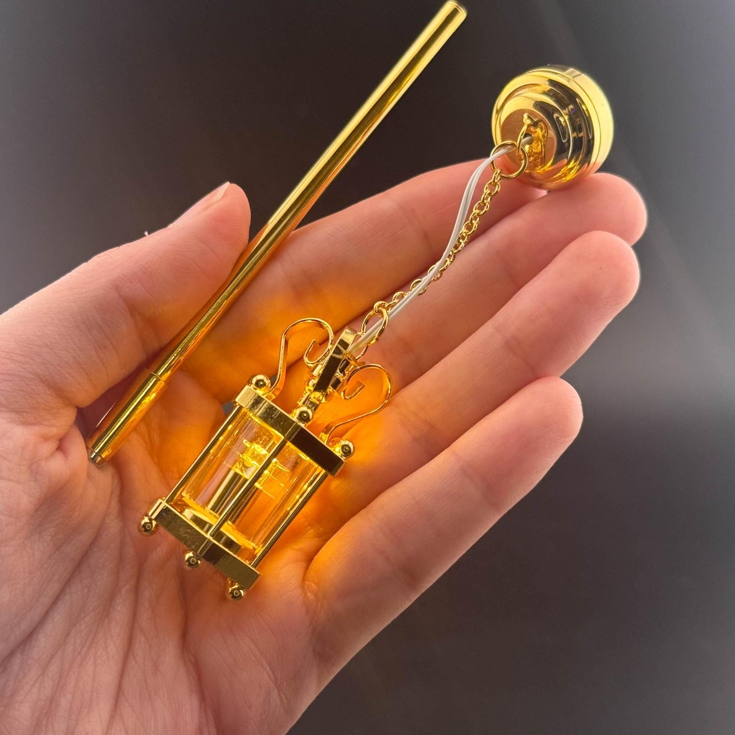 Miniature brass ceiling lamp Touchless operation with wand Hexagon carriage metal LED  light 1:12 scale for dollhouse No-touch No-Switch