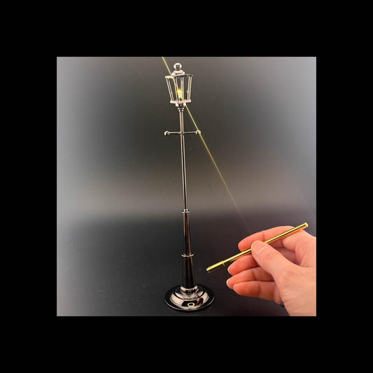 1:12 Scale Miniature Carriage Lamp – 8” H, Gunmetal Black, Touchless Sensor with Wand, Garden Street Light Dollhouse