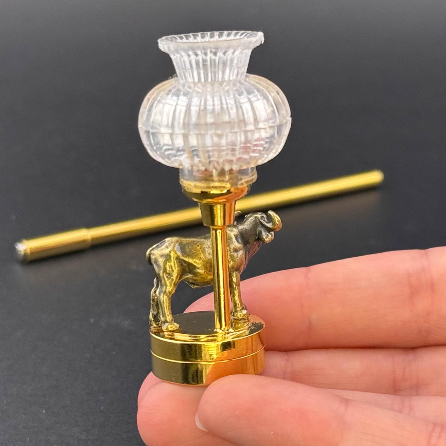 Miniature Touchless operation with Wand  1:12 table lamp LED for Dollhouse No-touch No-Switch Stick Standing Bull Ox Table Lamp