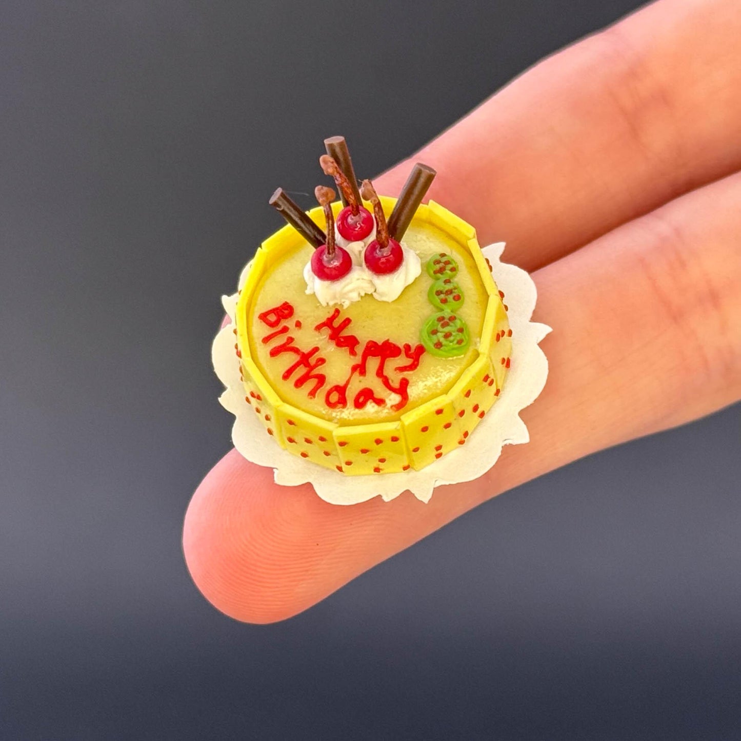 Handmade Happy Birthday Yellow cake in  1:12 scale for dollhouse miniature polymer clay