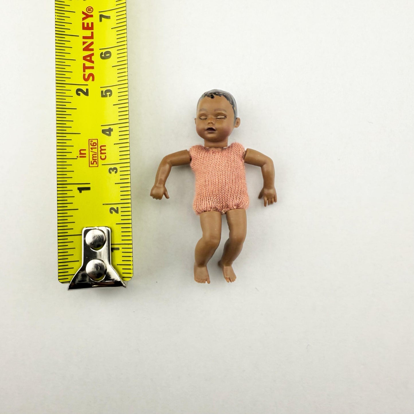 Rare 1:12 Scale Sleeping  Baby Doll – Dark Skin – Artisan Made by Heidi Ott, Switzerland new
