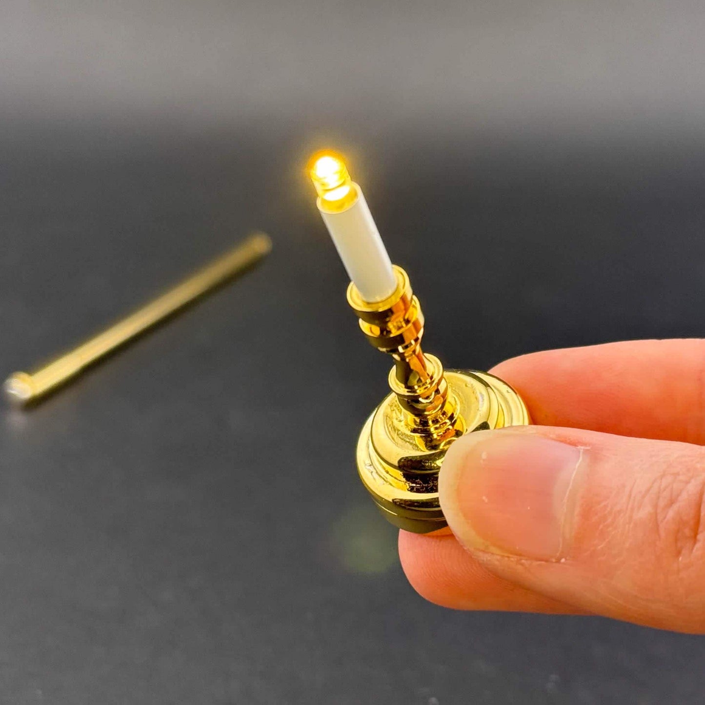 Miniature Touchless operation with Wand  1:12 table lamp LED for Dollhouse No-touch No-Switch Brass candlestick