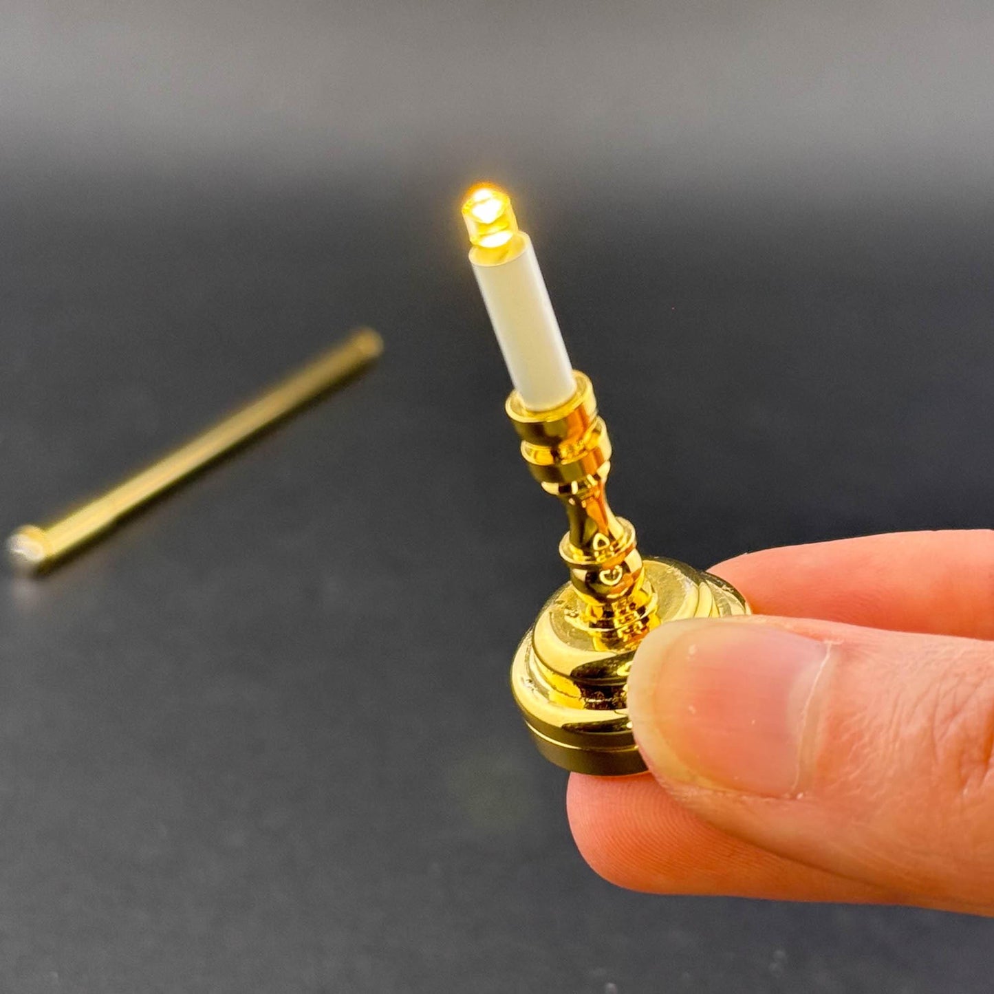 Miniature Touchless operation with Wand  1:12 table lamp LED for Dollhouse No-touch No-Switch Brass candlestick