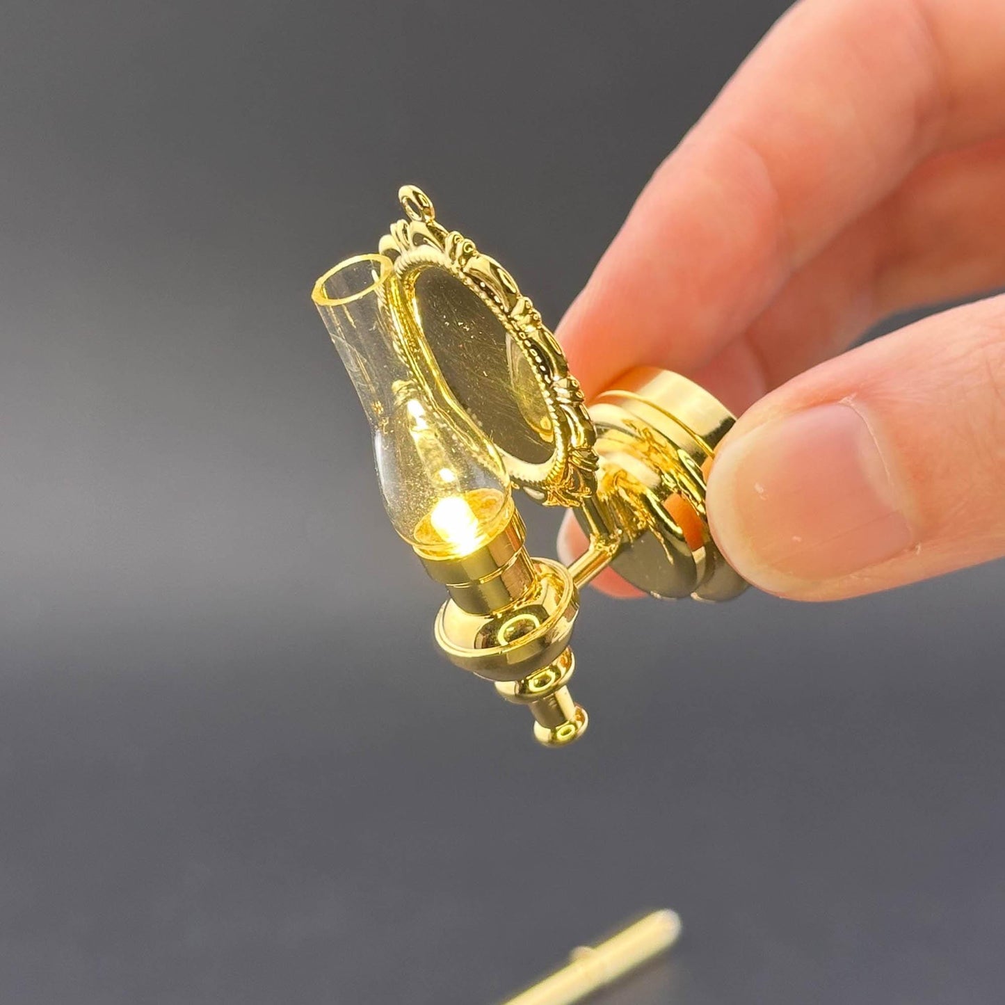 Miniature Touchless operation with Wand 1:12 Fancy Victorian wall sconce oil lamp LED light Dollhouse No-touch No-Switch Brass
