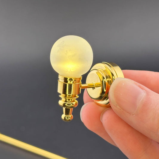 Miniature Touchless operation with Wand 1:12  frosted Globe Wall Sconce Brass LED Dollhouse No-touch No-Switch