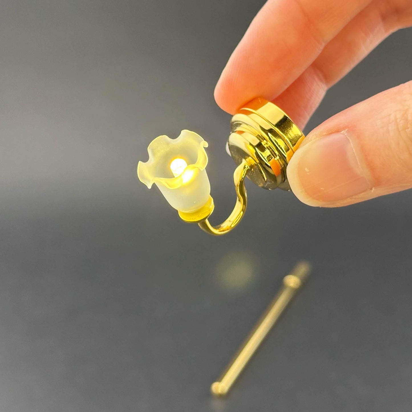 Miniature Touchless operation with Wand 1:12 brass Wall sconce frosted tulip lamp LED light Dollhouse No-touch No-Switch Stick Fairy Magic