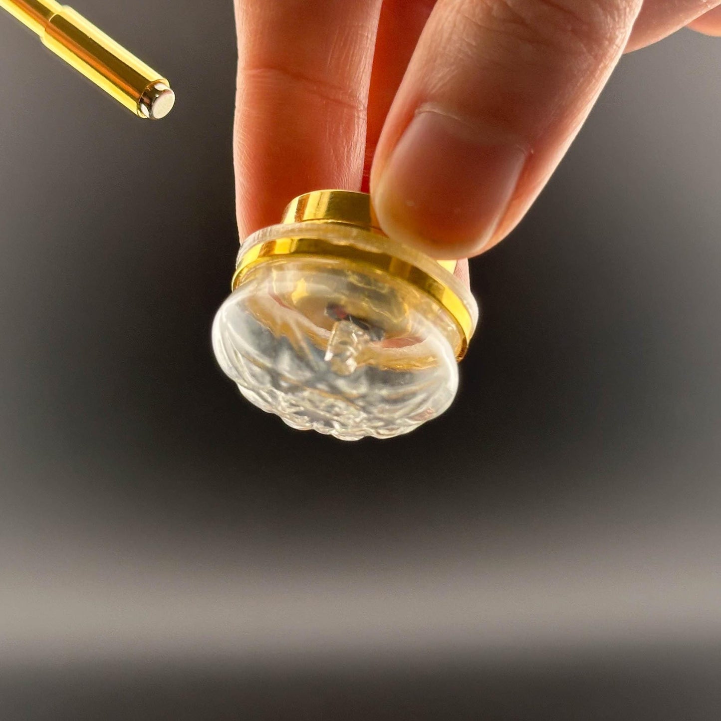 Miniature brass ceiling lamp Touchless operation with Wand clear shade LED  1:12 scale for dollhouse No-touch No-Switch