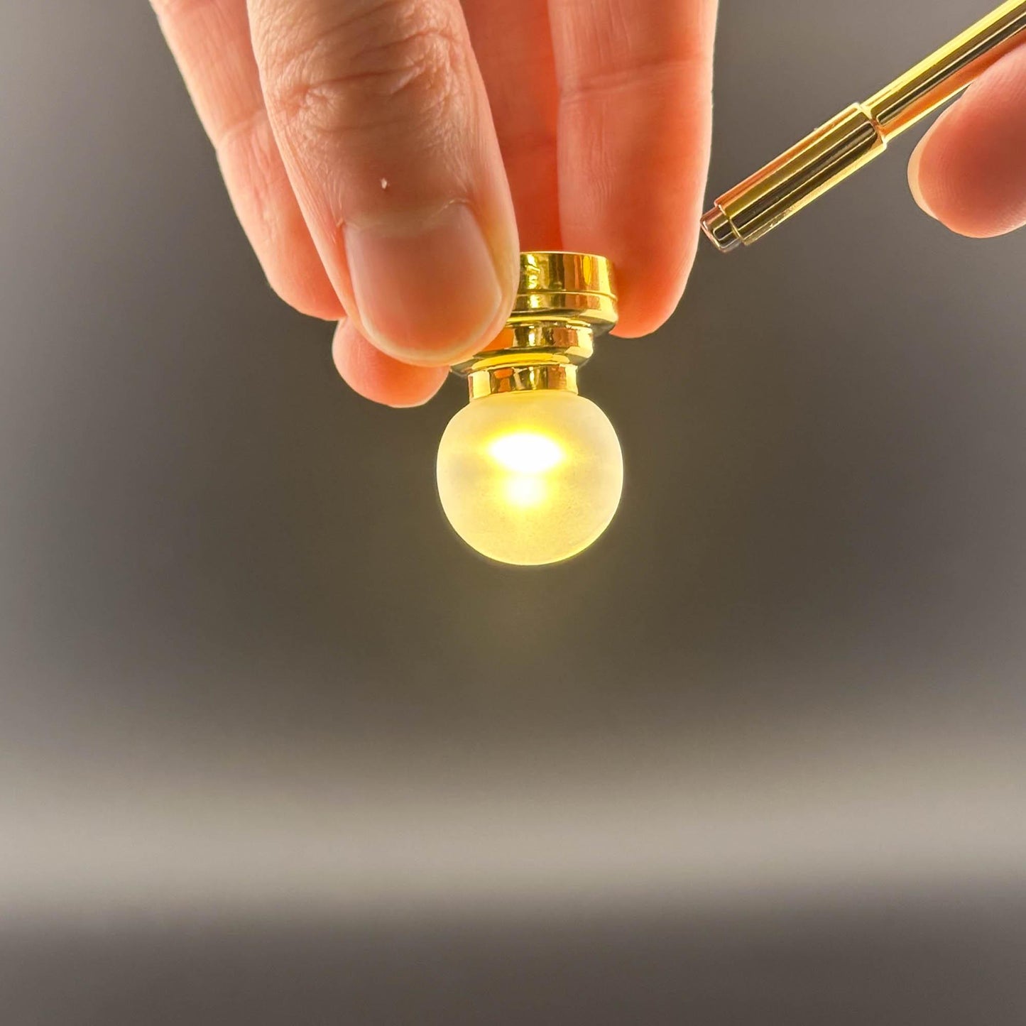 Miniature brass ceiling lamp Touchless operation with Wand frosted globe shade LED  light 1:12 scale for dollhouse No-touch No-Switch