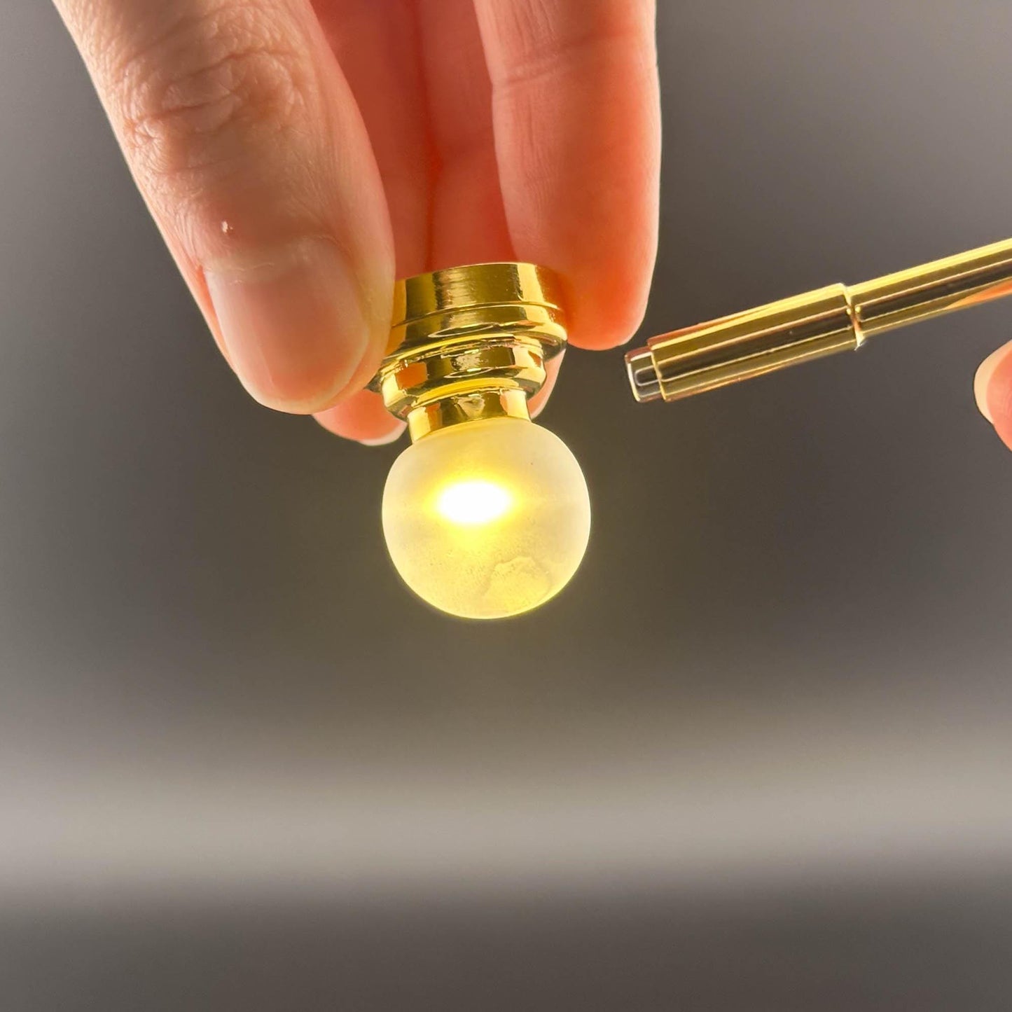 Miniature brass ceiling lamp Touchless operation with Wand frosted globe shade LED  light 1:12 scale for dollhouse No-touch No-Switch