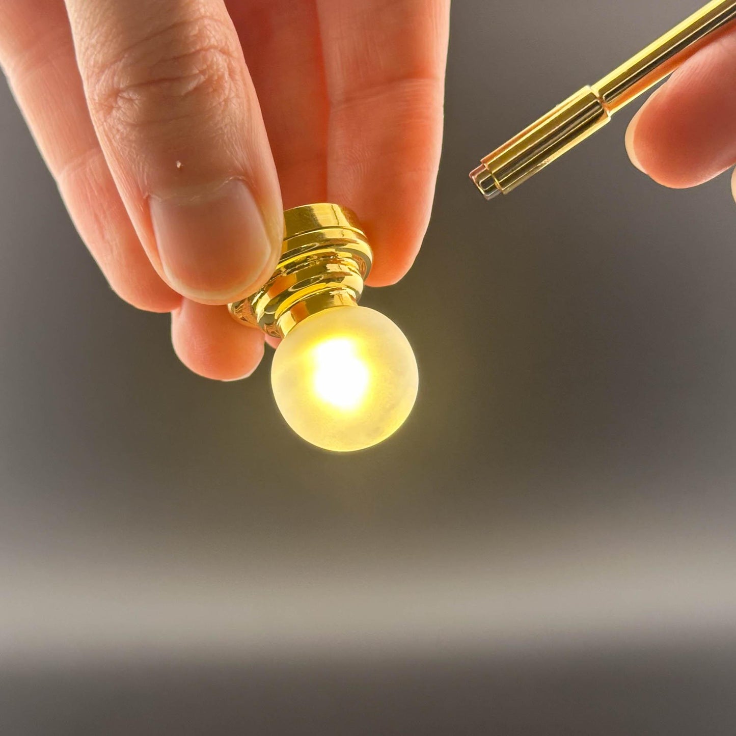 Miniature brass ceiling lamp Touchless operation with Wand frosted globe shade LED  light 1:12 scale for dollhouse No-touch No-Switch