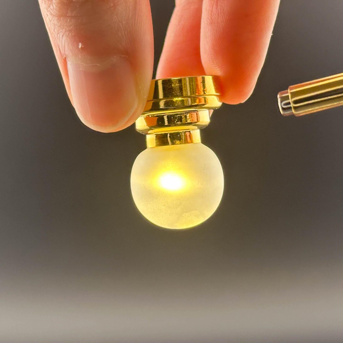 Miniature brass ceiling lamp Touchless operation with Wand frosted globe shade LED  light 1:12 scale for dollhouse No-touch No-Switch