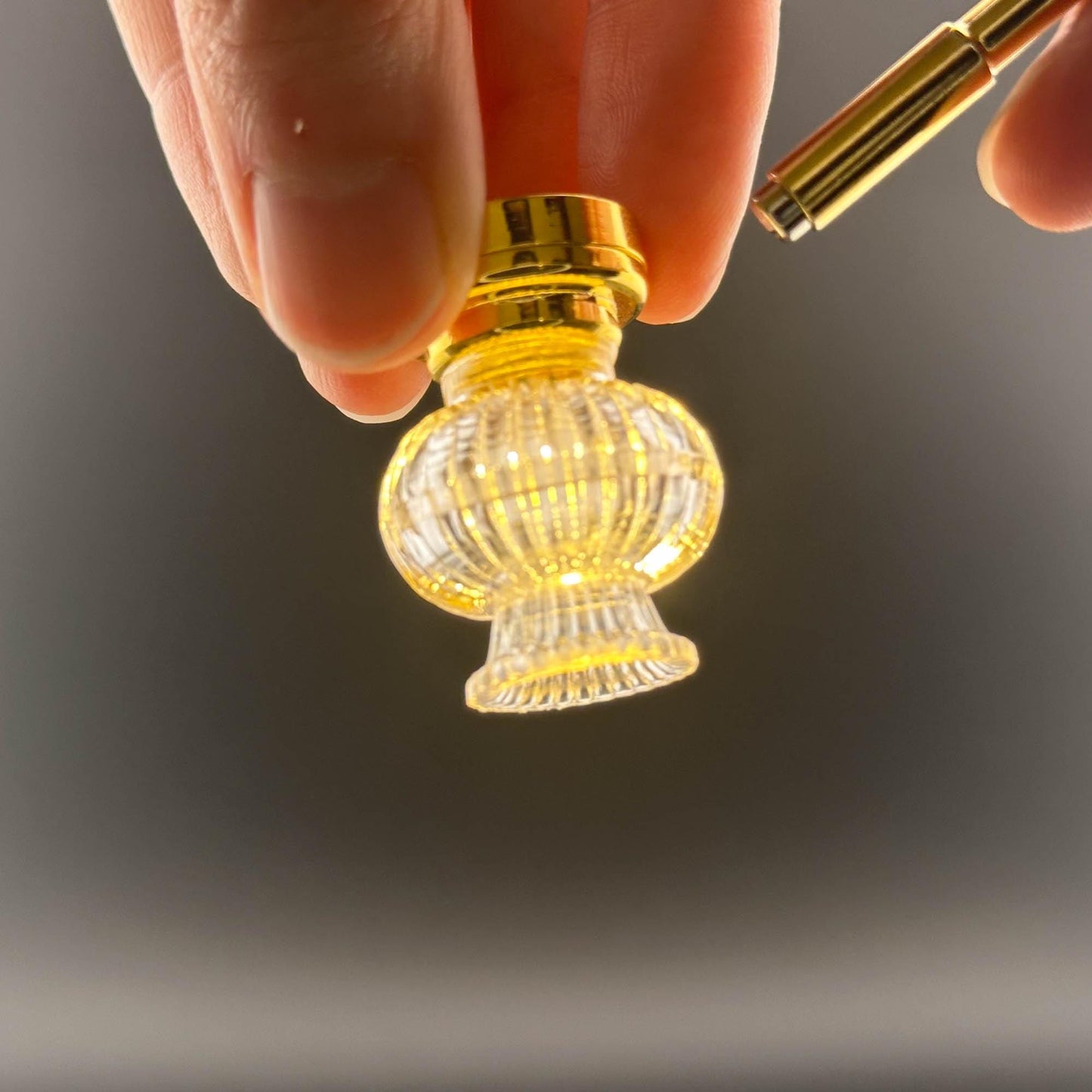 Miniature brass ceiling lamp Touchless operation with Wand fancy clear shade LED  light 1:12 scale for dollhouse No-touch No-Switch