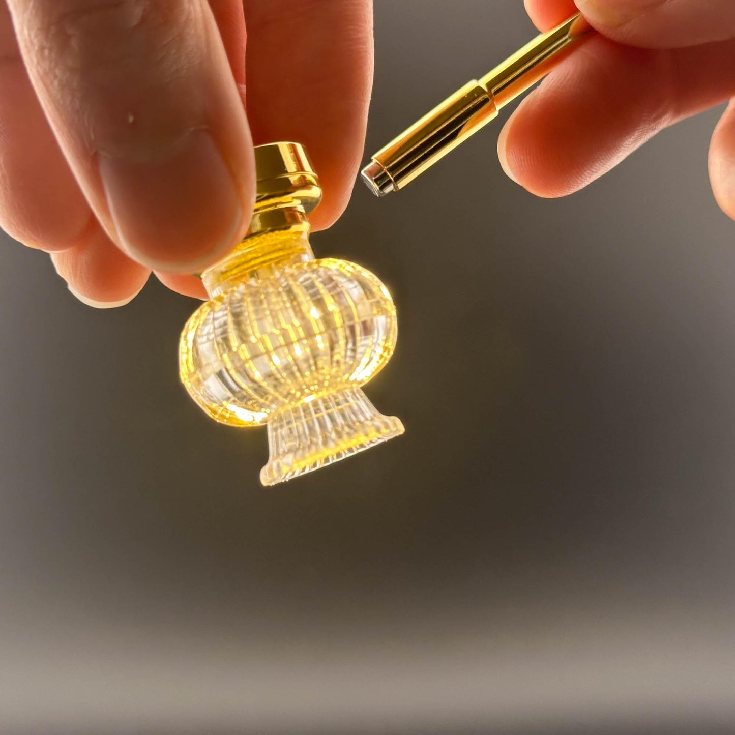 Miniature brass ceiling lamp Touchless operation with Wand fancy clear shade LED  light 1:12 scale for dollhouse No-touch No-Switch