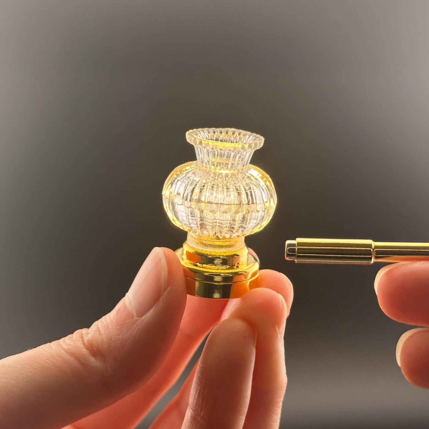 Miniature brass ceiling lamp Touchless operation with Wand fancy clear shade LED  light 1:12 scale for dollhouse No-touch No-Switch